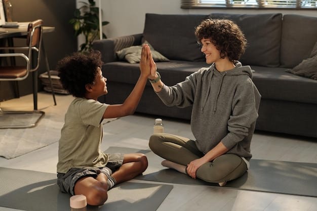 A parent and child sitting together, sharing a moment of connection. The parent is patiently listening, while the child is openly expressing their feelings through both words and body language.