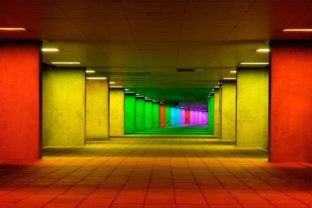 A split-screen image. On one side, there is a chaotic, brightly lit school hallway during a class change with many children bumping into each other. On the other side, there is a quiet, dimly lit corner with a single child sitting comfortably, reading a book, and wearing noise-canceling headphones. The two scenes contrast the stress and calm, demonstrating managing anxiety triggers.
