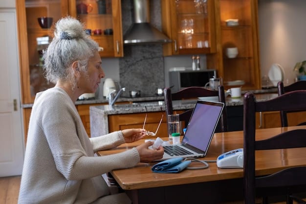 A caregiver filling out an application form with a laptop in front of them. The setting is a simple office space, emphasizing the administrative tasks involved in securing financial assistance.