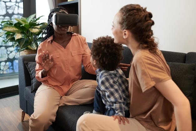 A diverse family group participating in a virtual family counseling session, all looking engaged and supported, highlighting the accessible and inclusive nature of telehealth for mental health.
