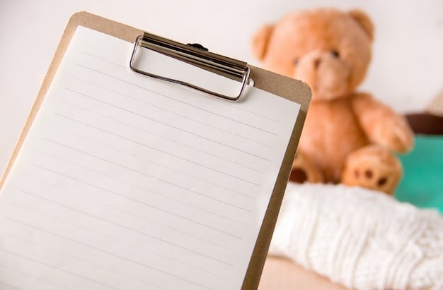 A close-up of a well-organized emergency childcare plan on a clipboard, including contact numbers, allergy information, and a list of approved activities.