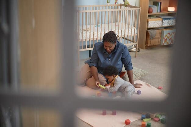 A joyful scene of a parent dropping off their infant at a daycare center. The infant is happily reaching out to a smiling caregiver, while the parent waves goodbye with a reassuring smile. The daycare environment is bright and welcoming, with colorful decorations and age-appropriate toys.