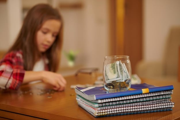 A close up shot of a stressed parent looking at bills stacked on a table, a child's drawing visible in the background
