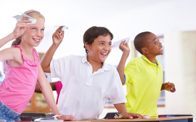 A diverse group of children happily engaged in various learning activities in a modern, brightly lit childcare center. Some are using tablets under the supervision of caregivers, while others are playing with educational toys. The image should convey innovation, inclusivity, and a positive, nurturing environment.