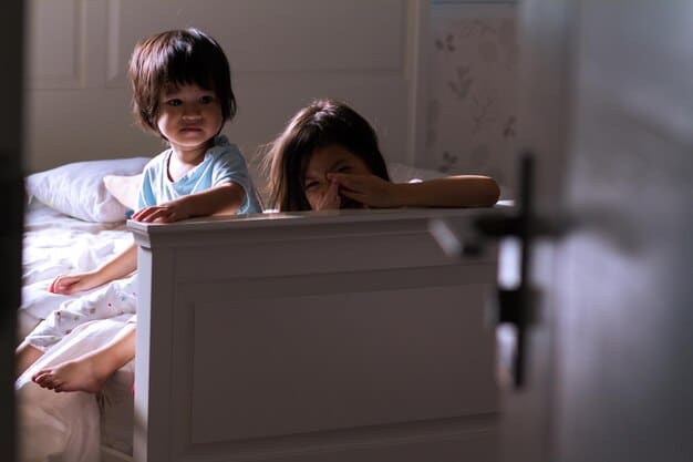 A nighttime scene in a 24-hour childcare center. Children are sleeping peacefully in comfortable beds, while a caregiver monitors them attentively. The image emphasizes the safety and care provided during overnight hours.