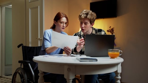 A person reviewing tax documents related to special needs care. The scene should be at a desk, possibly with a calculator and various forms, highlighting the importance of understanding and correctly claiming these credits.
