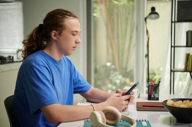 A special needs teenager using assistive technology to independently manage their daily schedule and tasks on a tablet, with a look of accomplishment and focus.