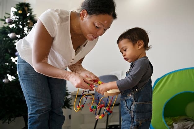 An occupational therapist works with a child, guiding them through a sensory integration exercise involving balance and coordination on specialized equipment.