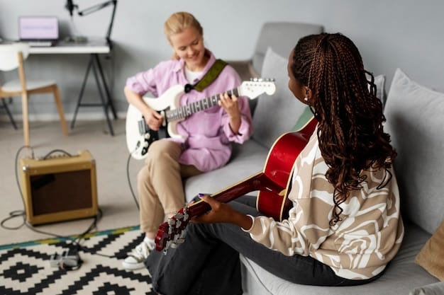 A diverse group of children with special needs participating in a music therapy session at a summer camp, with a therapist guiding them through various instruments and songs. The scene is colorful and engaging.
