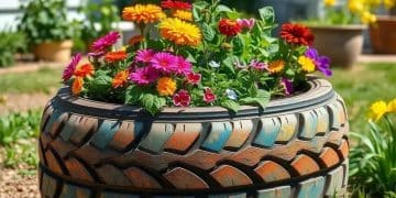DIY garden planter from old tires: a creative idea