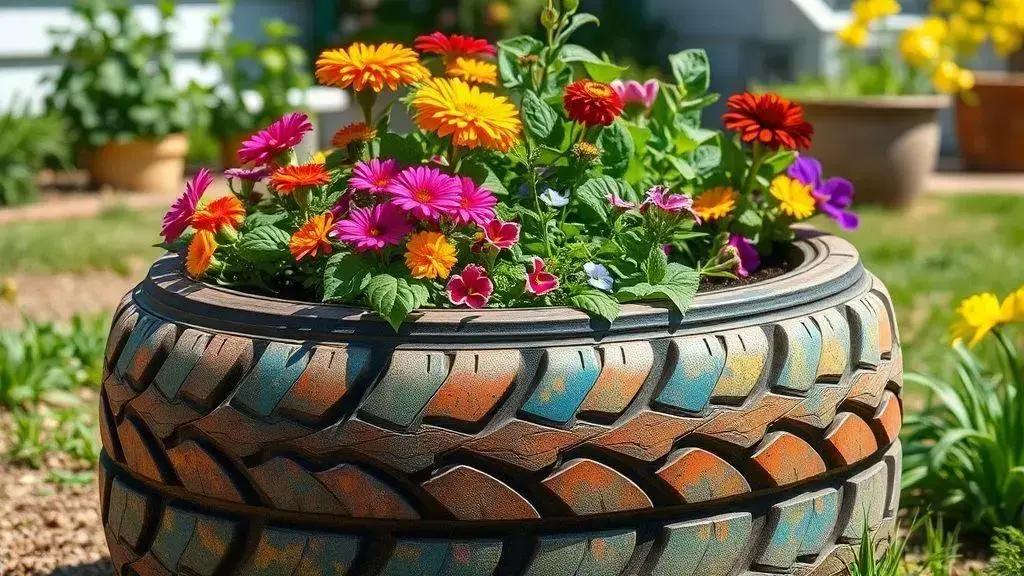 DIY garden planter from old tires: a creative idea