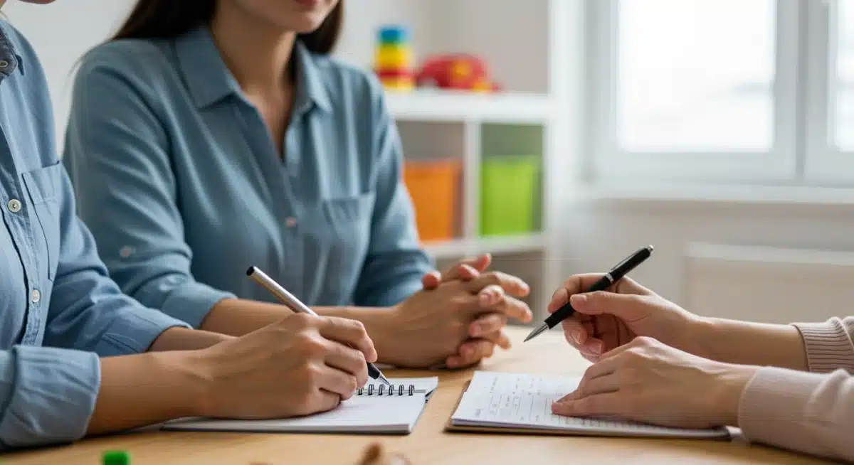 Parent interviewing a childcare provider to assess suitability and experience.