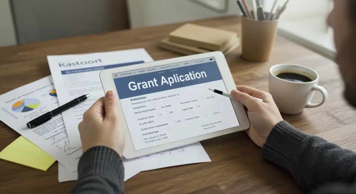 Person completing a grant application form digitally