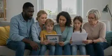 Family reviewing 2025 health insurance documents on tablet