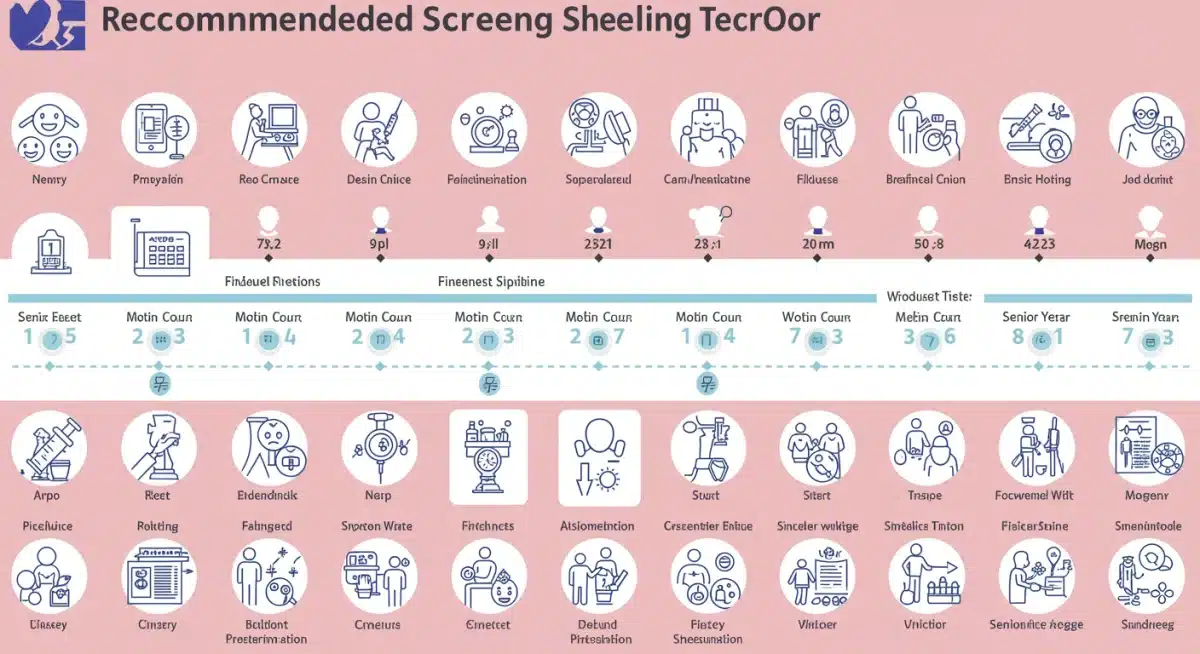 Infographic showing a timeline of recommended health screenings by age