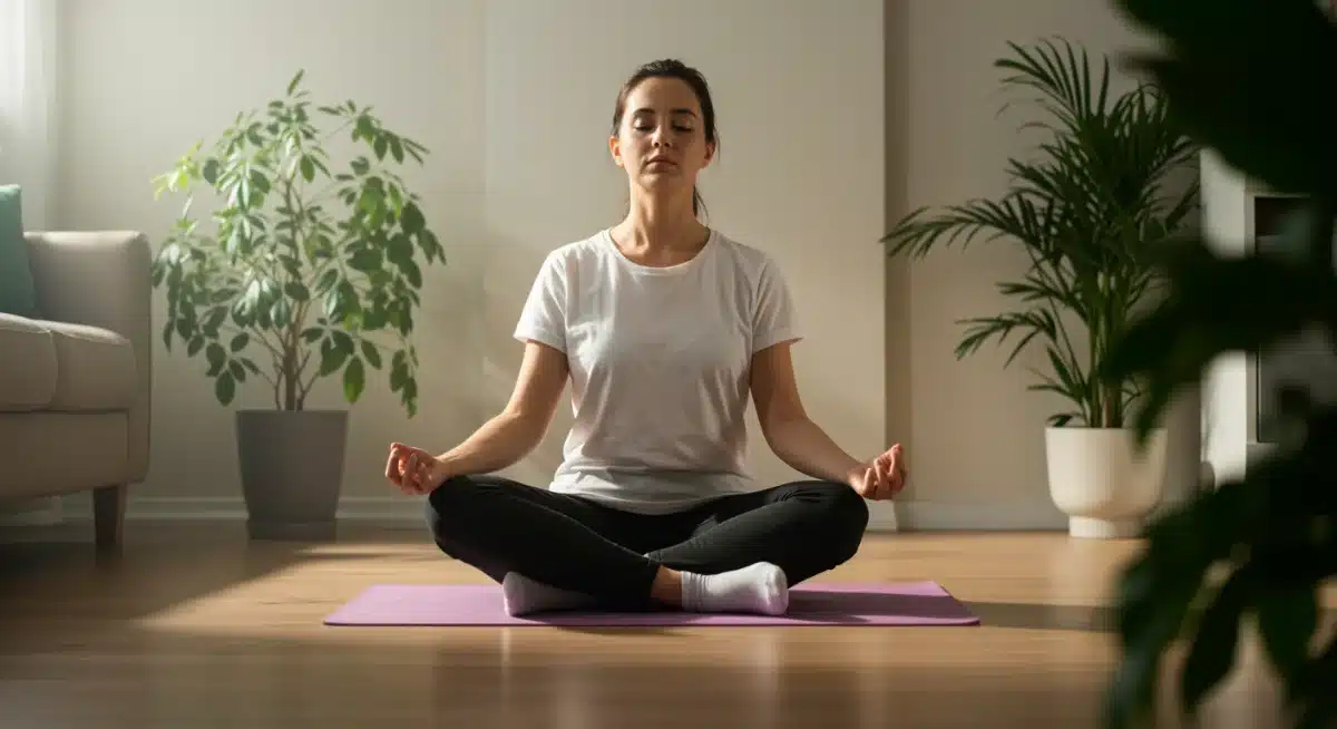 Caregiver practicing mindfulness meditation for stress relief