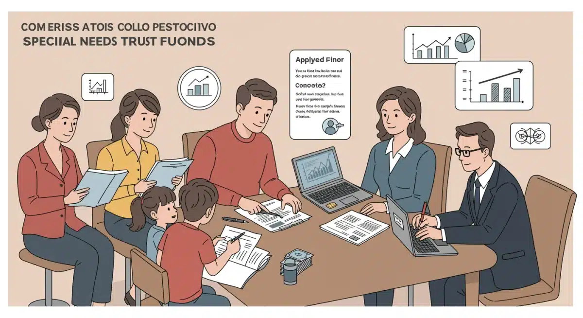 Family reviewing special needs trust fund application with advisor