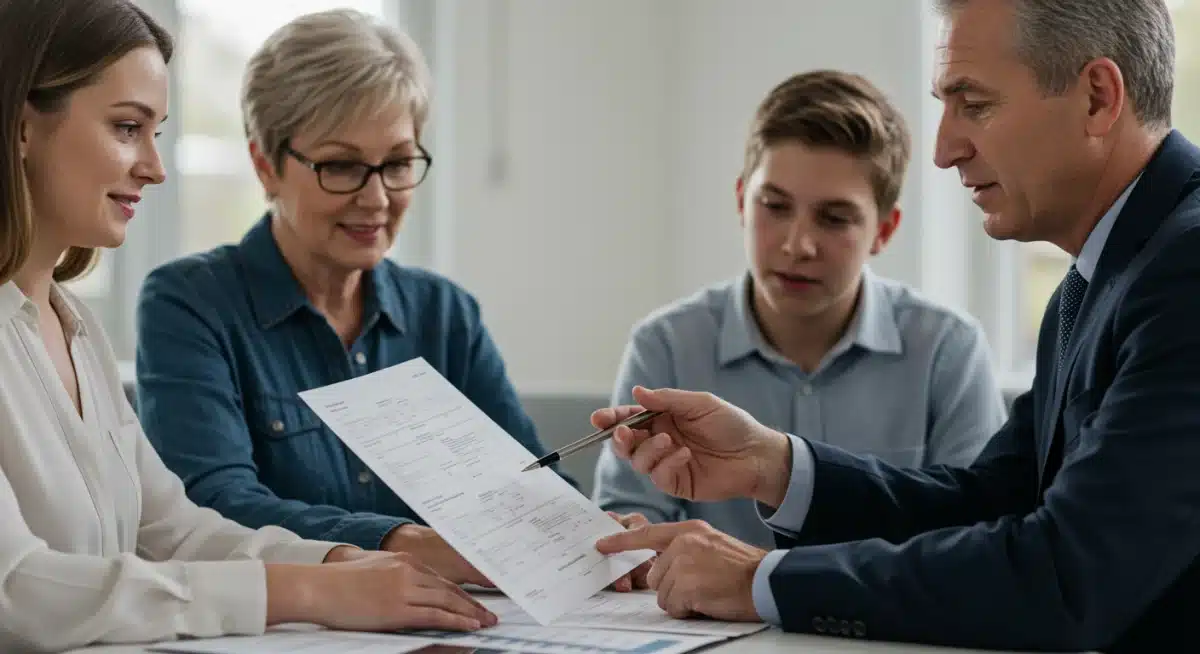 Financial advisor explaining Medicaid waiver benefits to a family