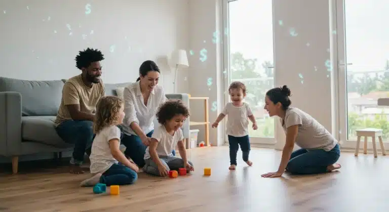 Happy family benefiting from childcare subsidies in 2025