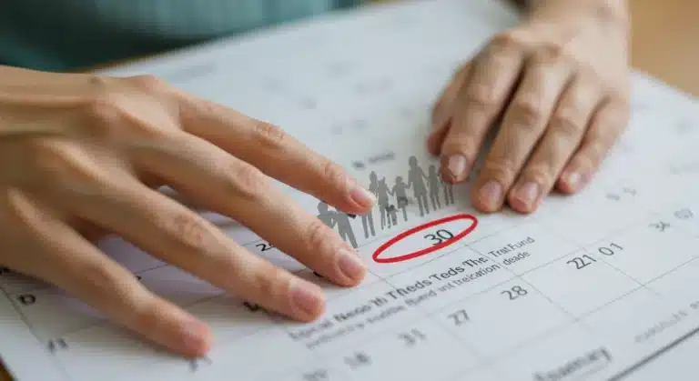 Calendar with June 30th highlighted for special needs trust fund application deadline