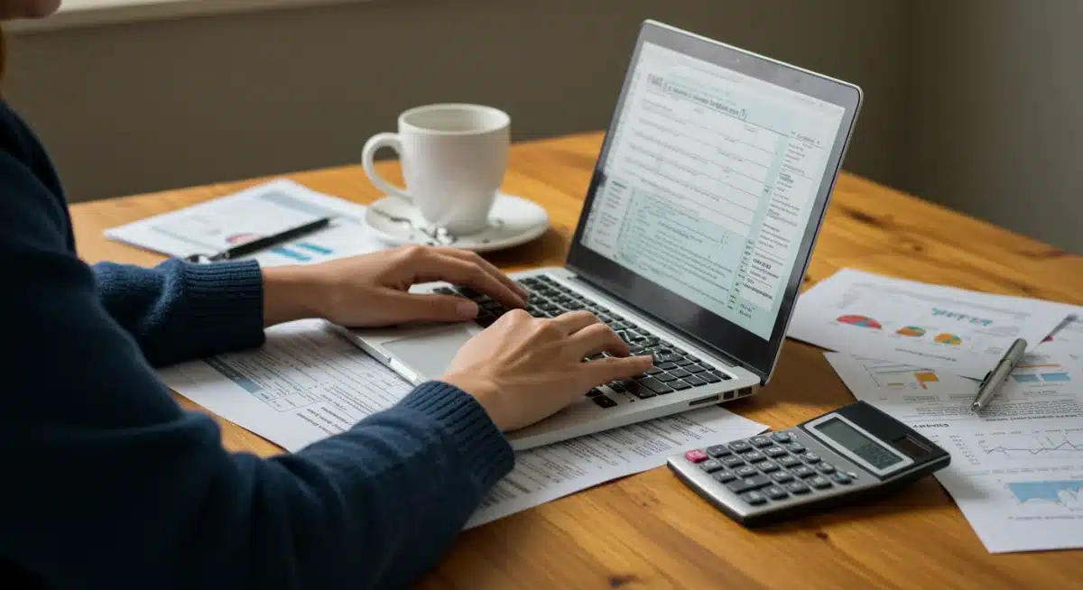 Individual calculating caregiver tax credit eligibility on a laptop