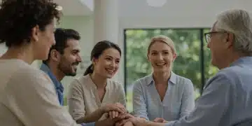 Diverse caregivers find support in a modern community center, symbolizing new federal respite care programs.