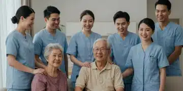 Diverse caregivers supporting elderly adult in a modern home, symbolizing legal protections.