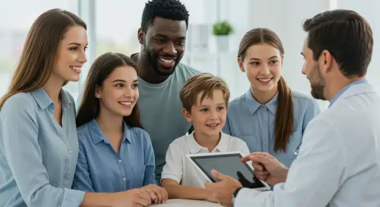Diverse family discussing health with doctor in 2026