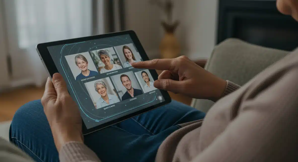 Caregiver connecting with online support group