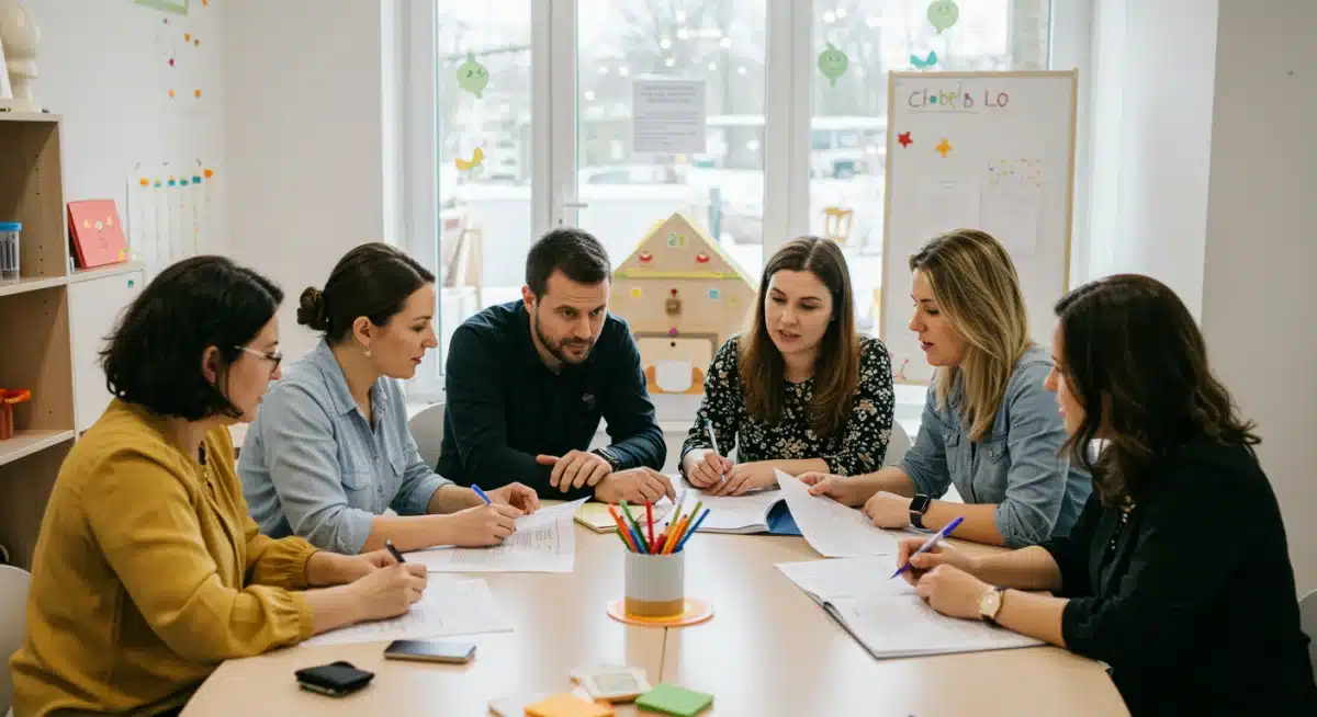 Parents and childcare providers discussing new regulations and policies.