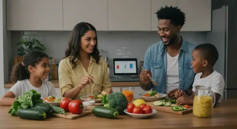 Family eating healthy meal, 2026 dietary trends, balanced nutrition