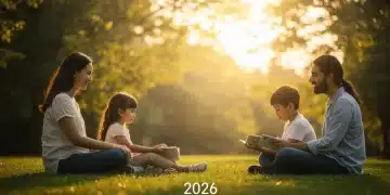 A diverse family practicing mindfulness, promoting family mental wellness in 2026.