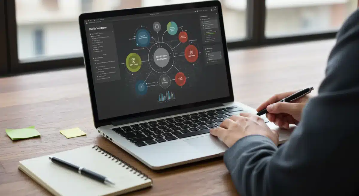Individual carefully reviewing and comparing health insurance plans and policy details