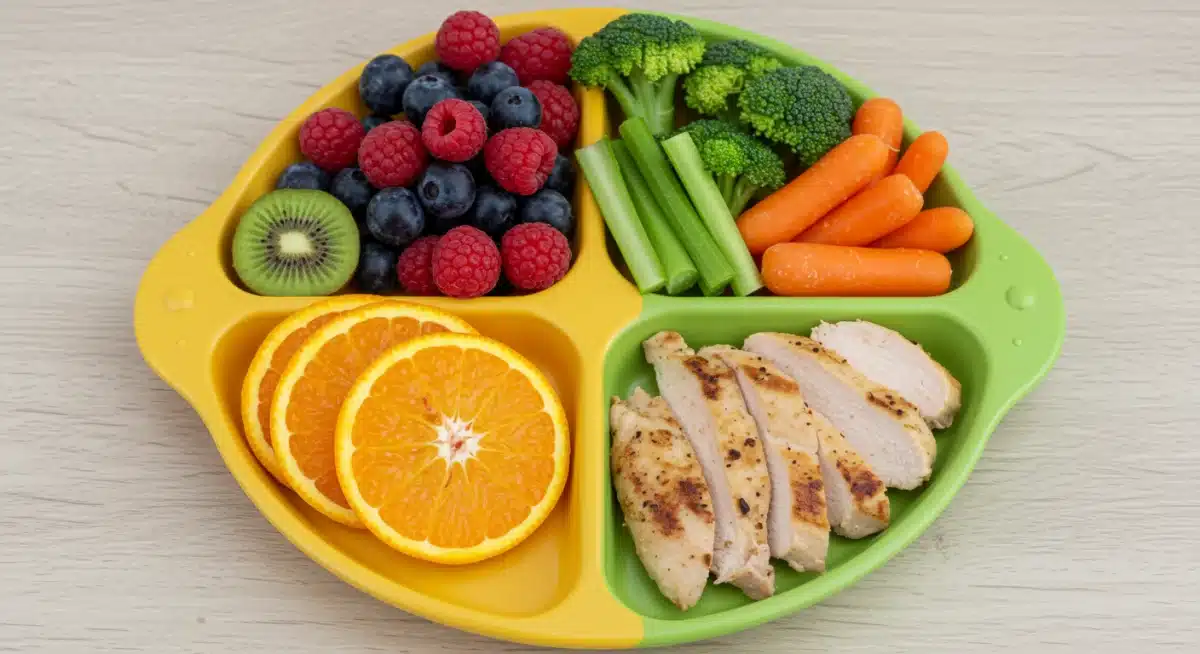Colorful plate of healthy and nutritious food for children