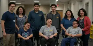 Group of young adults with special needs and caregivers planning their future