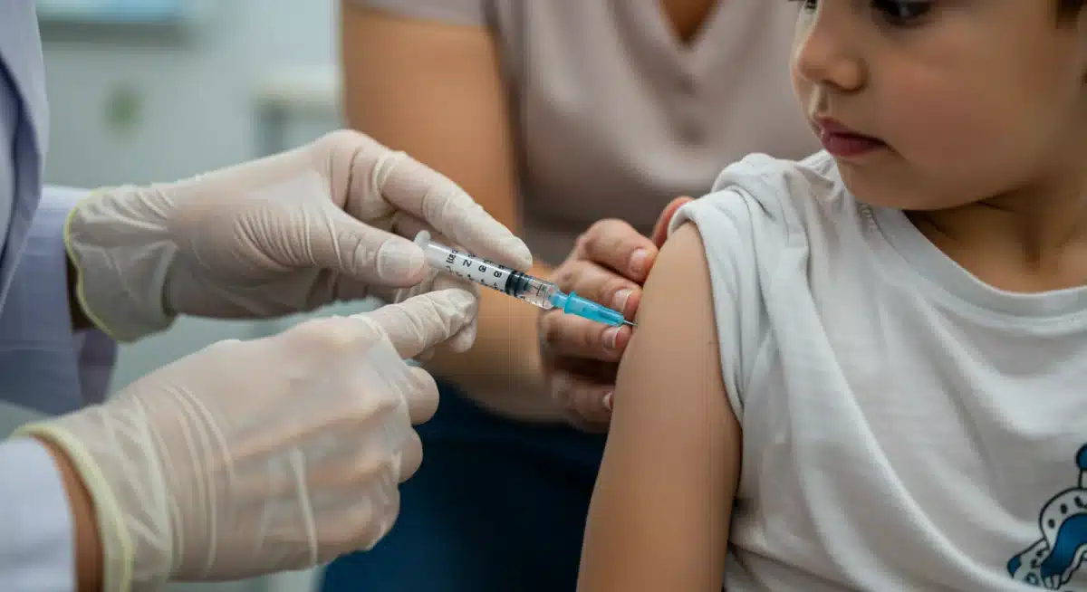 Healthcare professional administering vaccine to a child