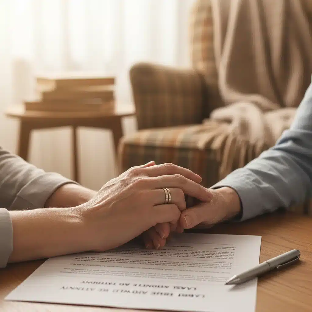 Caregiver and care recipient hands over legal document
