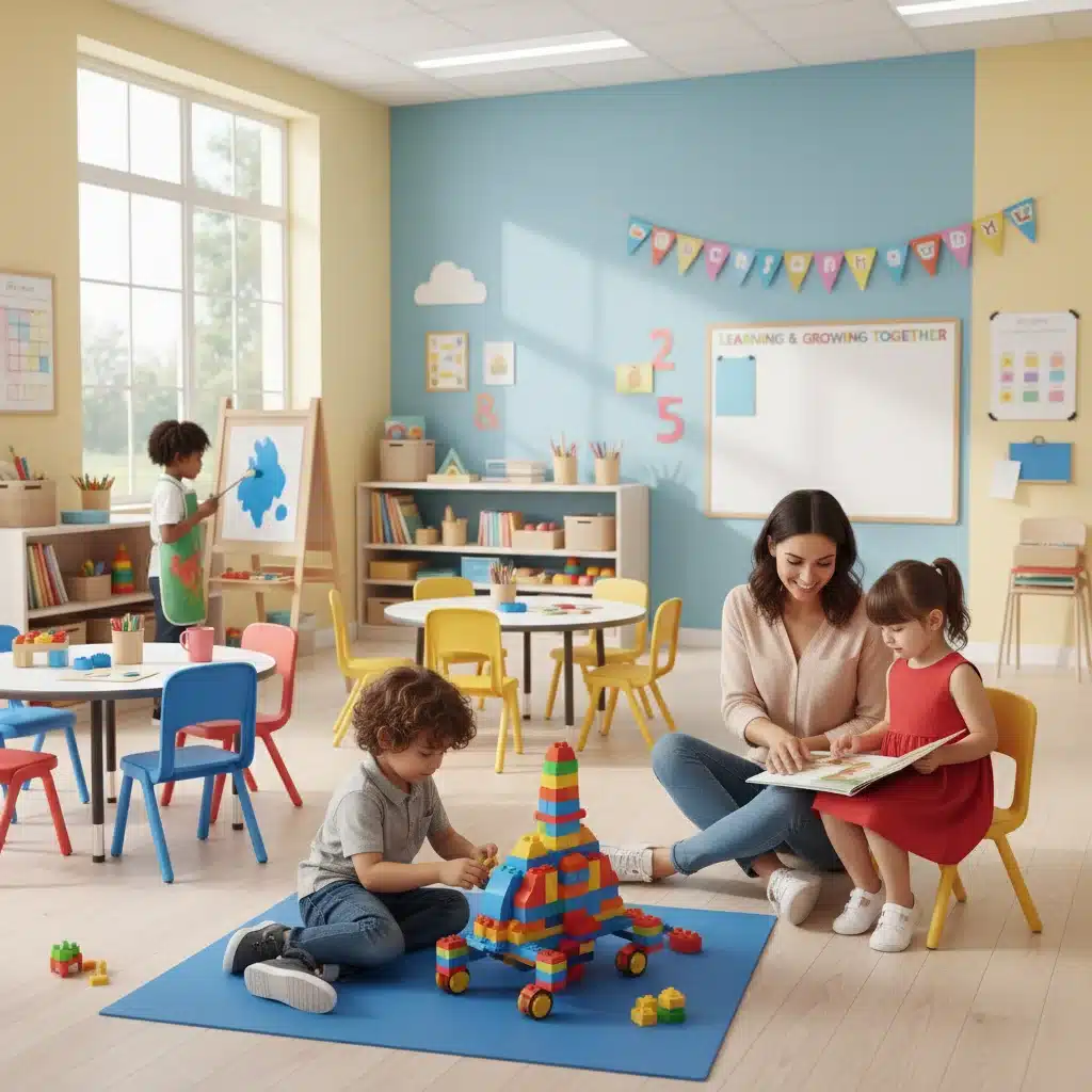 Children learning and playing in a well-equipped childcare classroom