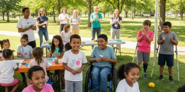 Children with special needs actively participating in a joyful community program.