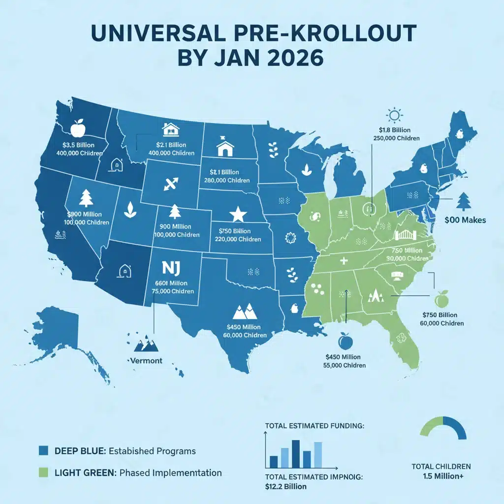 Map of states implementing universal pre-k programs by 2026