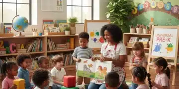 Children learning happily in a bright universal pre-k classroom