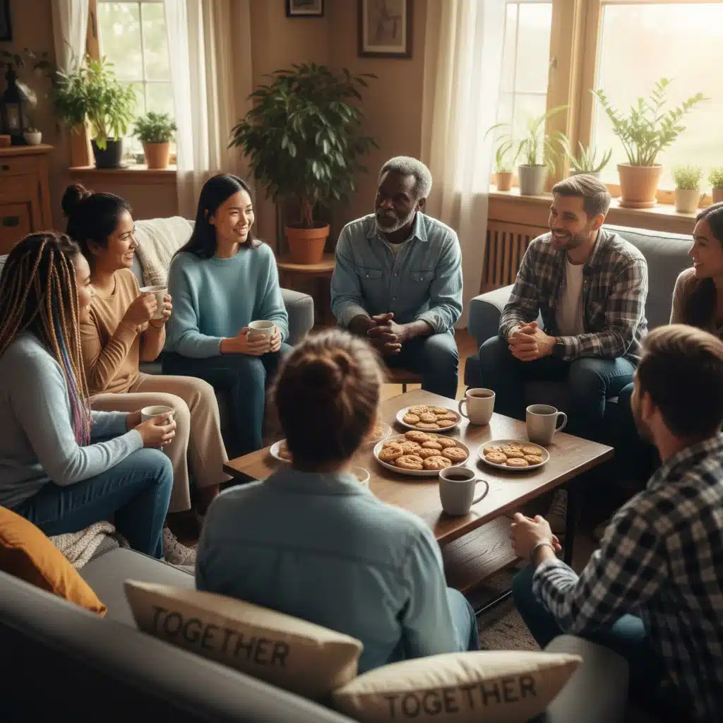 Caregiver support group meeting, sharing experiences and building community.