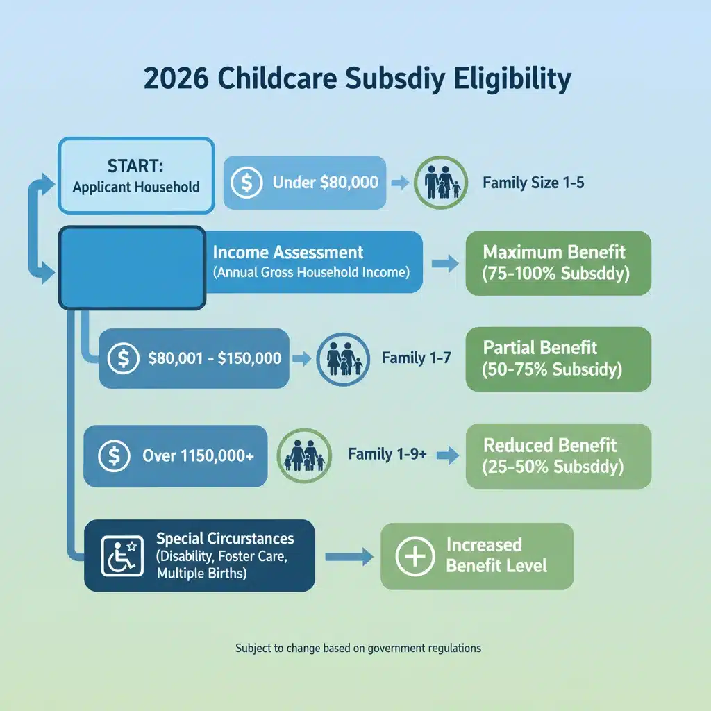 Infographic detailing 2026 childcare subsidy eligibility criteria and income brackets