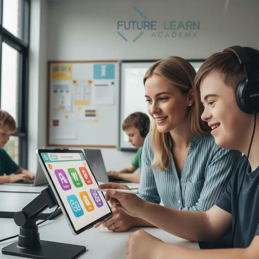 Teacher and student using a digital personalized learning platform.