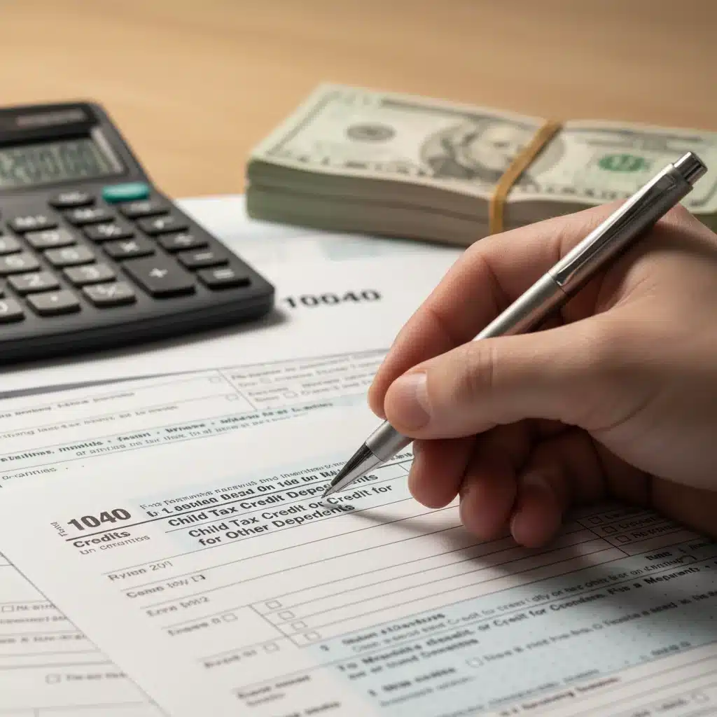 Hand filling out tax forms for caregiver credit