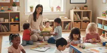 Children playing safely in home childcare, caregiver supervising, calendar January 2026