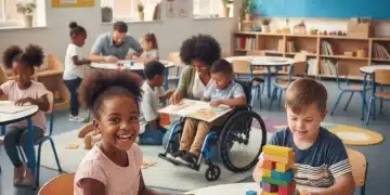Children with special needs engaged in personalized learning activities with teachers.
