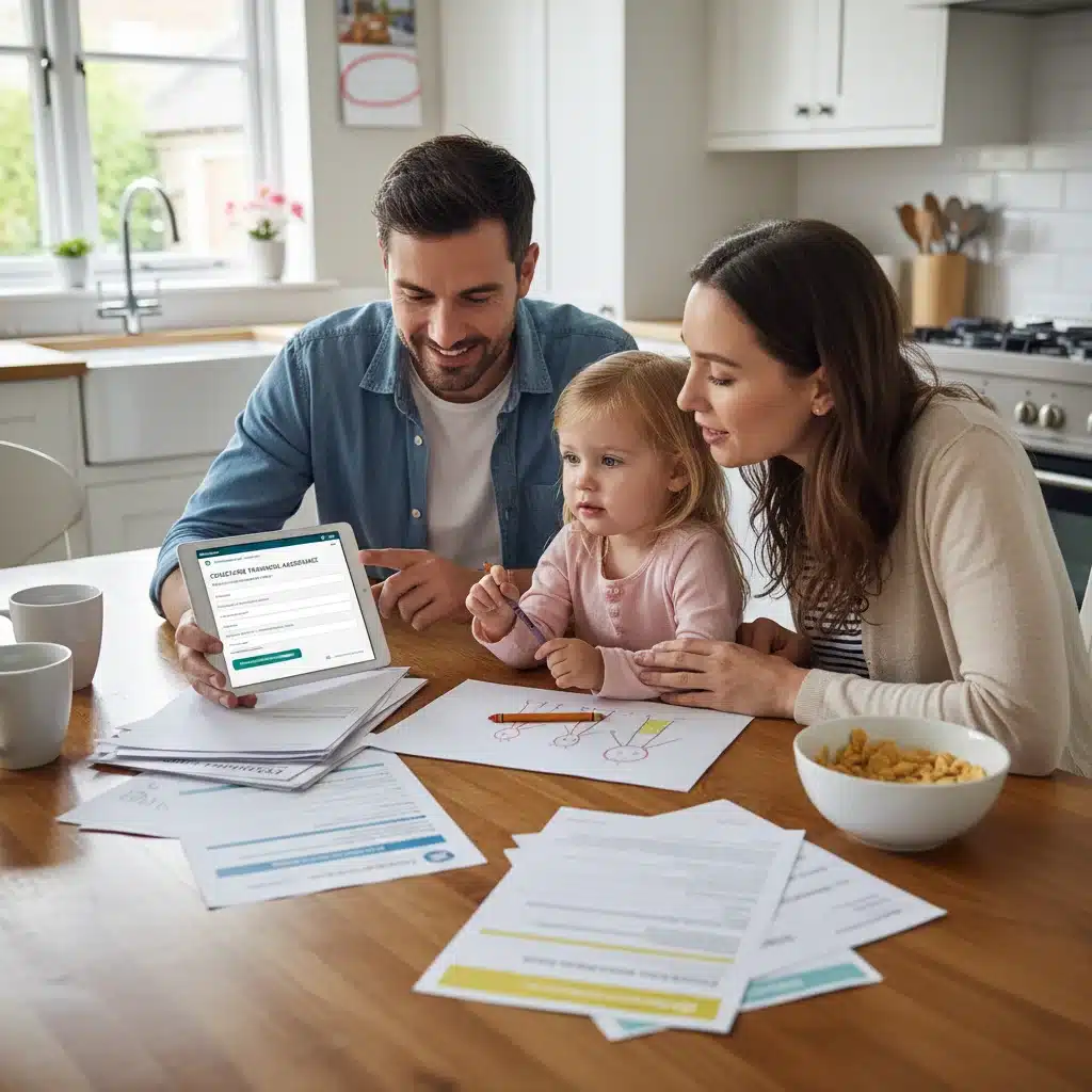 Parents reviewing application documents for federal childcare assistance