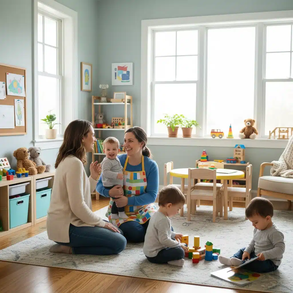 Parent discussing child's progress with home daycare provider
