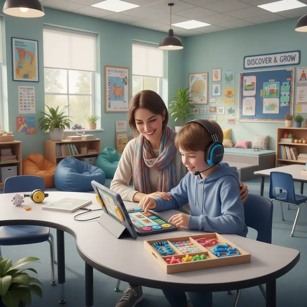 Parent and child in an inclusive classroom setting, demonstrating effective policy outcomes.